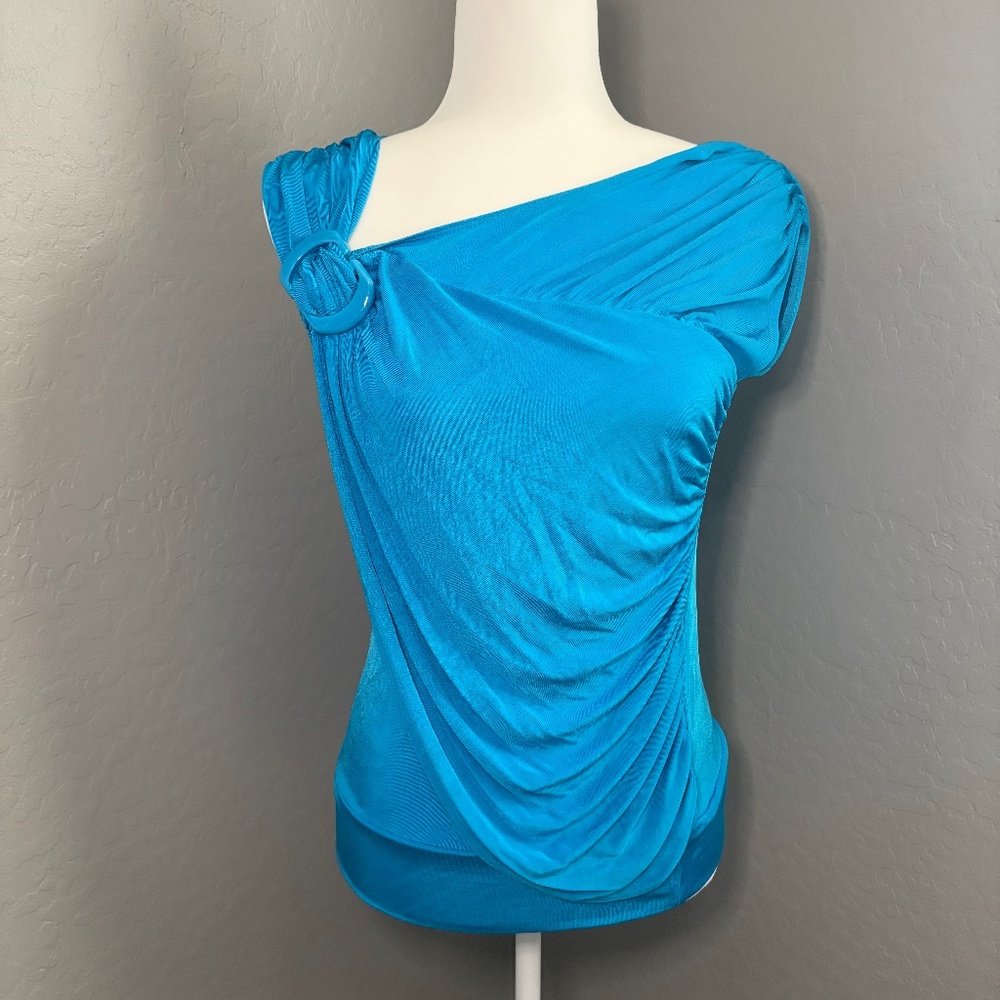 Vintage Y2K BeBe Top Asymmetrical Degas Blue Size M